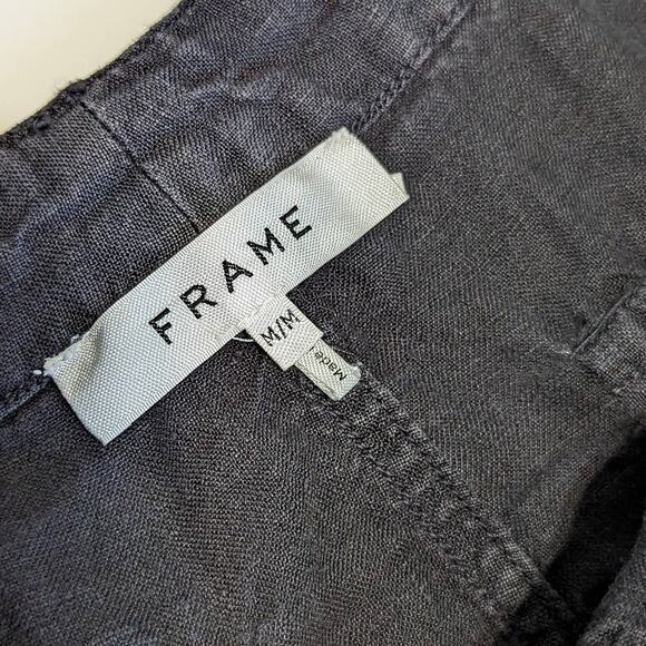 FRAME Le Beau Cropped Linen Pants Utility Black Washed Noir High Rise Medium - Picture 5 of 6